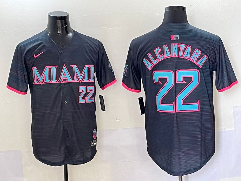 Men 2025 Miami Marlins #22 Alcantara Black Joint Name Nike MLB Jersey style 9->miami marlins->MLB Jersey
